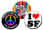 California Buttons, San Francisco Buttons, Haight Asjbury Buttons, North Bay Buttons, Pin-Badges