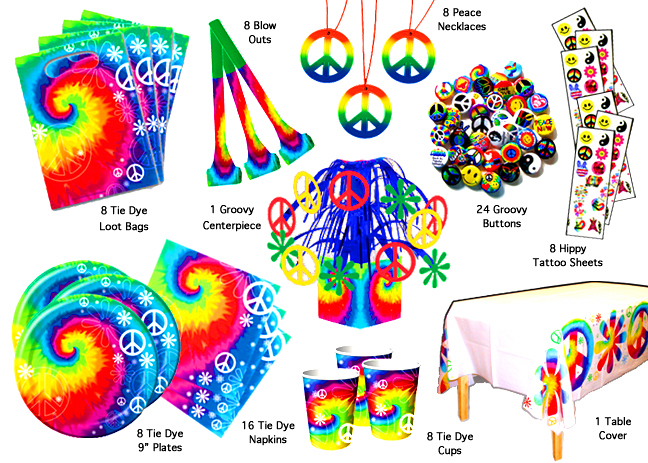 Tie Dye Birthday Party Decorations,40 Pcs Colorful Disposable Tie Dye  Hippie