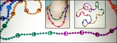 48" Multi-Colored Peace Sign Mardi Gras Bead Necklace Collage from Tara Thralls' Designs