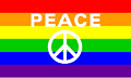 Rainbow Flag with White Peace Sign and Peace Word